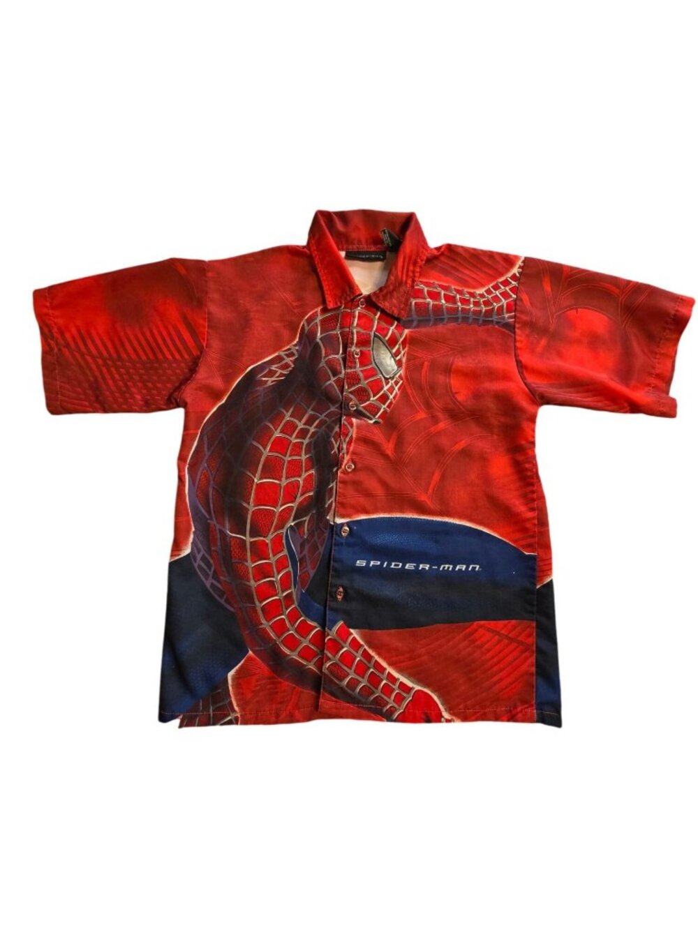 Marvel Vintage 2002 Spider-Man AOP Button Up Shirt Boys Size 12/14